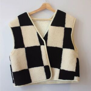Source Unknown Checker Shearling Vest, Black